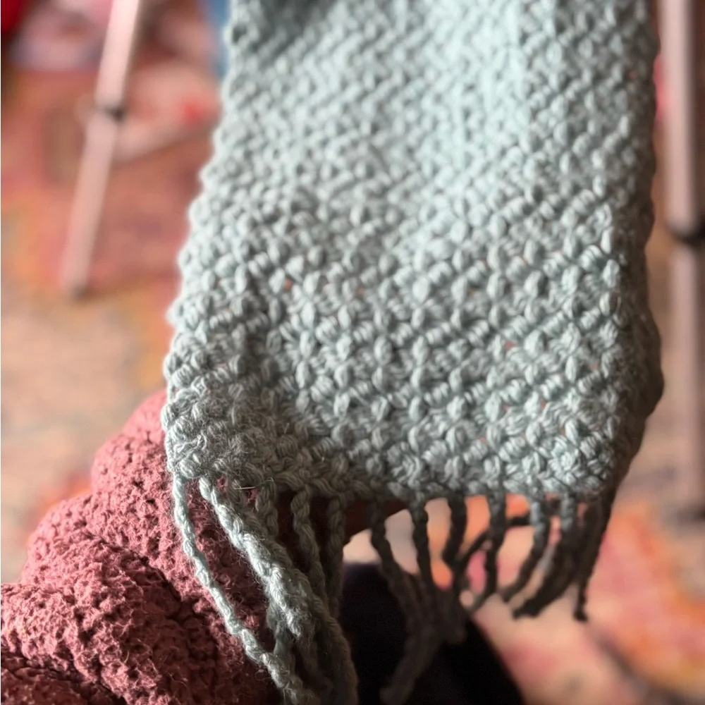 Banana Republic Lambswool & Rabbit Hair Knit Scarf teal with Fringe - Picture 4 of 4
